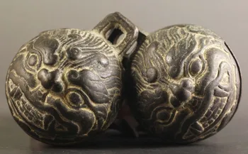 

A pair ancient China bronze bell old dragon head bronze bells