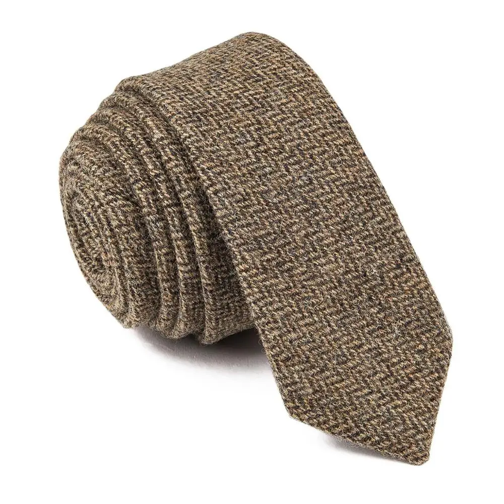 

BOTVELA 100% Wool Tweed Herringbone Men's Khaki Slim Neck Ties for Men Wedding Casual 017