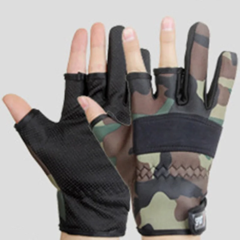 Men Fishing Gloves Outdoor Non-Slip Fishing Protective Gloves Three Fingers Cut Sports Half Finger