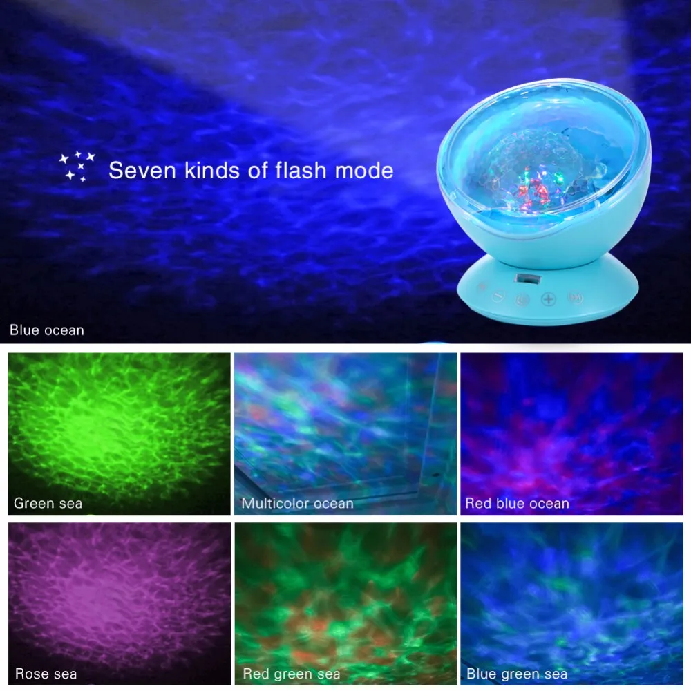 Океанская волна проектор светодиодный ночной Светильник встроенный музыкальный плеер дистанционного Управление 7 светильник Космос