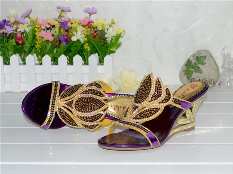 Purple Korean Sexy Diamond Fashion Casual Open Toe Slippers With Heel Womens Shoes Large Sizes High Heels Sandals Wedges 2016-7