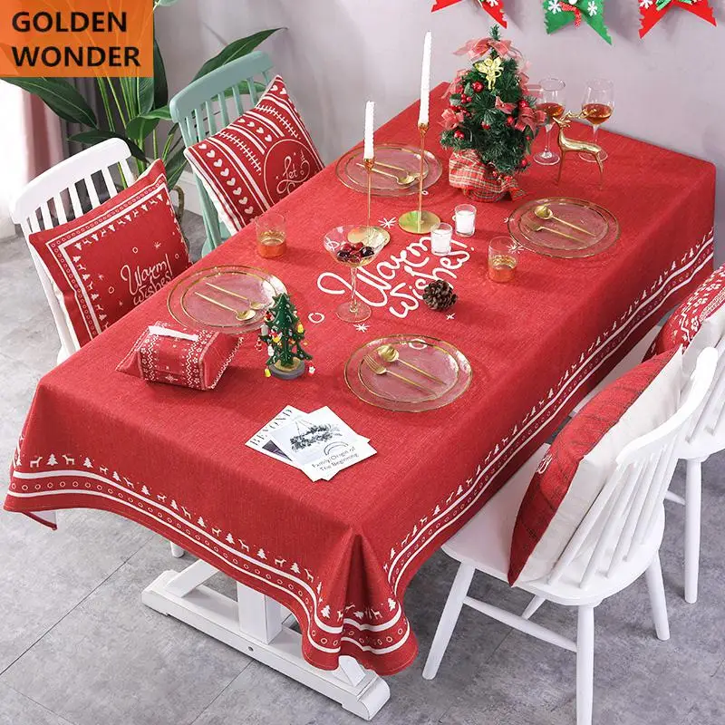 Christmas Cotton Tablecloth Wedding Decoration Red Cartoon Fashion Dinner Table Cloth