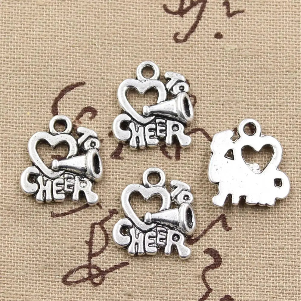 Wholesale 100pcs/bag 17x16mm I Heart To Cheer Charms Antique Silver Color  Pendant Charms Jewelry Accessories