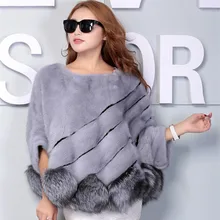 Real Mink Fur Coat And Mink Collar Short Female Mink Mink Fur Shawl Bat Sleeve HeadWinter Jacket Women 2016
