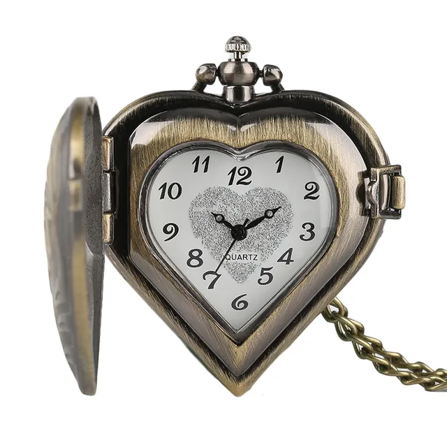 Retro Heart Shape Bronze Pendant Pocket Watches with Necklace Chain Cool Quartz Retro Heart Shape Bronze Pendant Pocket Watches with Necklace Chain Cool Quartz