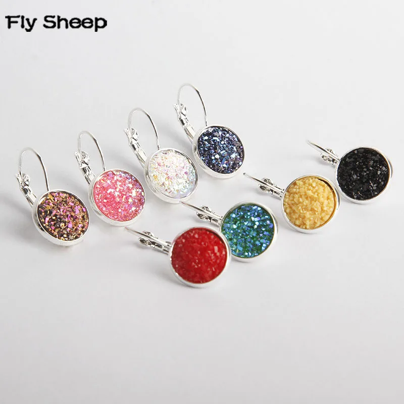 

Korean Fashion Clip Earrings for Women Piercing Ear Clips Round Drusy Stone Hanging Earring 2020 Stainless Steel Wedding Jewelry