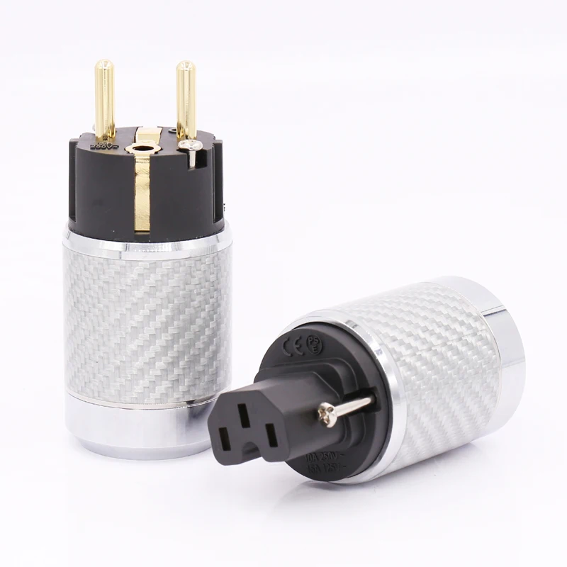 

One pair HiFi Gold Plated EU AC Power Plug Male IEC Female Carbon Fiber Connector