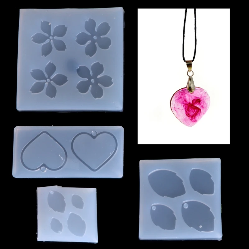 

Jewelry Mold Flower Leaves Heart Shape Making Pendant Silicone Resin Craft Tools-m15