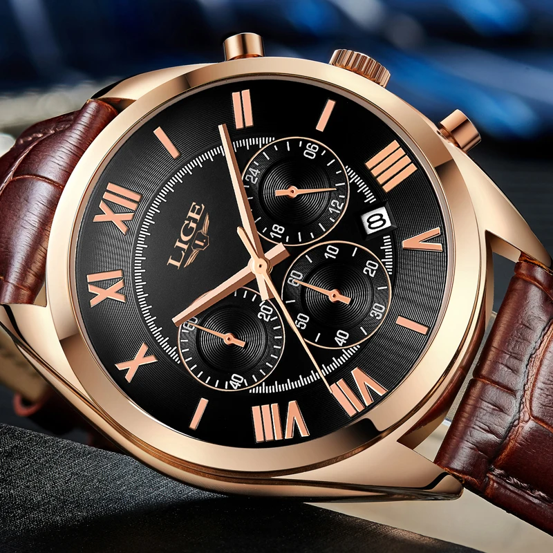 2017 LIGE Brand Mens Dress Quartz Watch Men Waterproof Fashion Casual Sports Watches Man Leather Wristwatches Relogio Masculino