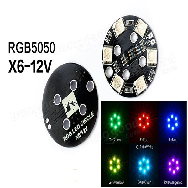 

Wholesale RGB5050 LED X6 12V Rounded Lamp Plate 7 Colors For RC Multirotor