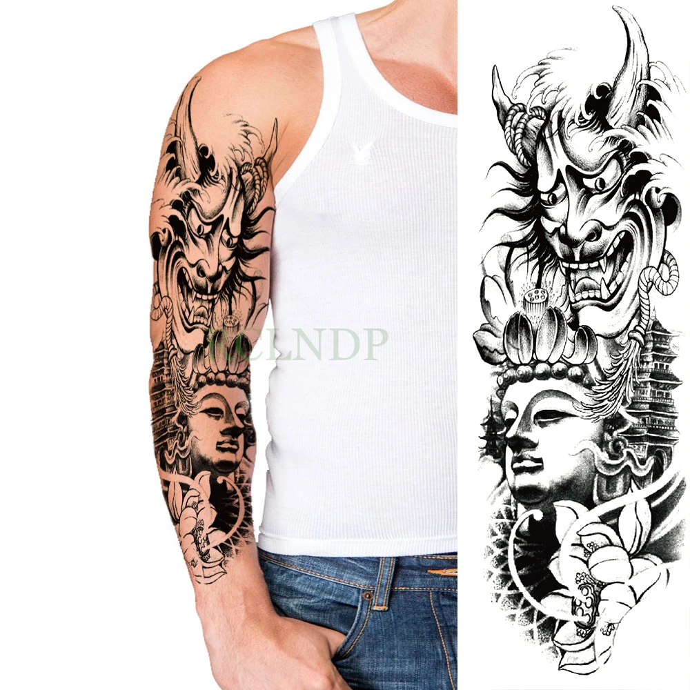 Водостойкая временная татуировка наклейка волк угол крыло крест полная рука поддельные тату флэш-тату рукава татуировки для мужчин и женщин - Цвет: Темный хаки