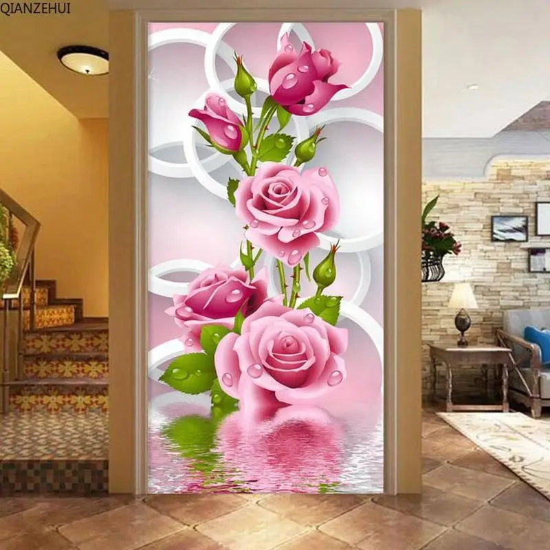 

QIANZEHUI,DIY Diamond Embroidery,Round Diamond Entrance water rose Full rhinestone 5D Diamond painting cross stitch,needlework