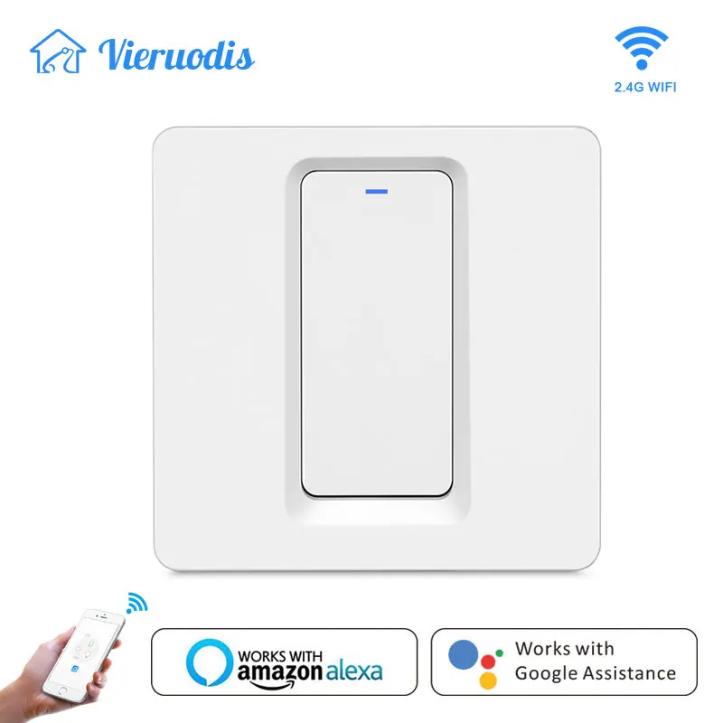 

WiFi Smart Light Switch 1 gang 1 way Push Button Smart Life/Tuya APP Remote Control Works with Alexa Google Home Voice Control
