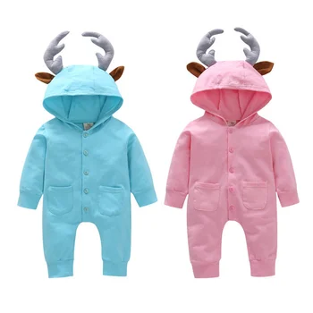 

Xmas Newborn Boy Girl Romper 3D Reindeer Ears Cotton Clothes Spring Autumnr Long Sleeve Hooded Romper Cute Jumpsuit Outfits