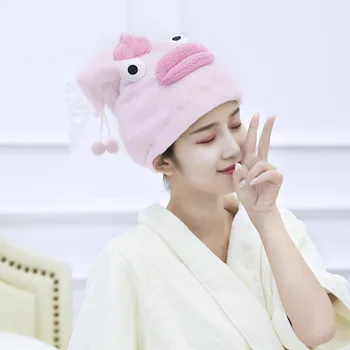

Lovely Cartoon Hair Dry Hat Girl Towel Shower Cap Strong Absorbing Drying Long Coral Velvet Ultra-Soft Special Dry Hair Towels