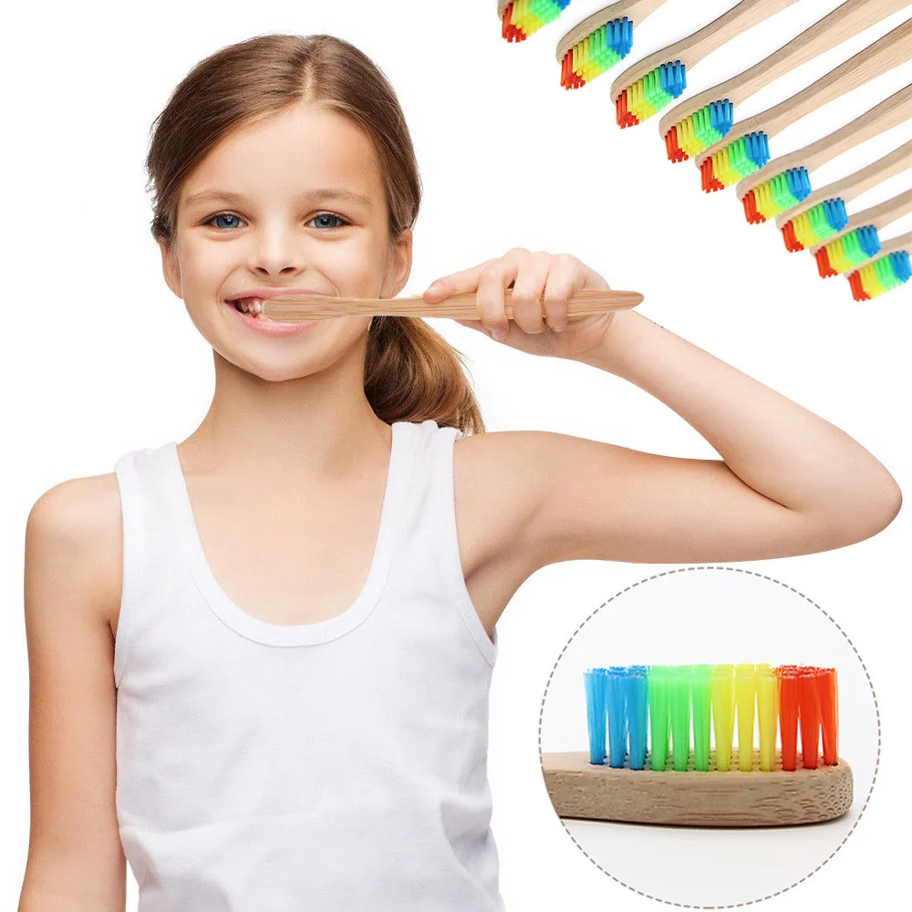 

2019 NEW Fashion Eco-Friendly Rainbow Bamboo Soft Fibre Dental Care Toothbrush Biodegradable Teeth Brush Oral Care N05