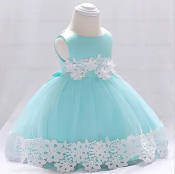 

1PC Pink Green Purple Baby Girl Princess Dress Lace Trim Beads Simplicity Birthday Party Outfit Infant Flower Girl Evening Suit
