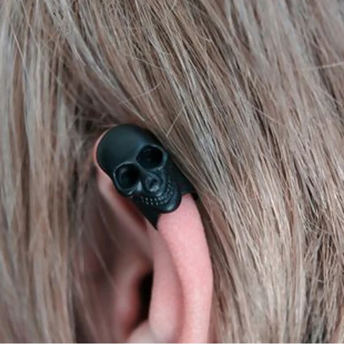 

New Fashion Punk Metal Hollow Skull Men Earring Clips Personality Earring Cuffs Ear Cuffs For Non Pierced Skeleton Ears