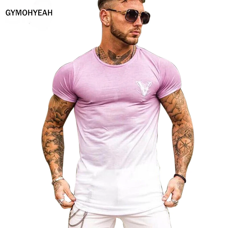 GYMOHYEAH جديد تدرج اللون T قميص الرجال تنفس تي شيرت أوم الجمنازيوم T قميص الرجال اللياقة البدنية الصيف 3D الطباعة الجمنازيوم ضيق أعلى GYMOHYEAH جديد تدرج اللون T قميص الرجال تنفس تي شيرت أوم الجمنازيوم T قميص الرجال اللياقة البدنية الصيف 3D الطباعة الجمنازيوم ضيق أعلى