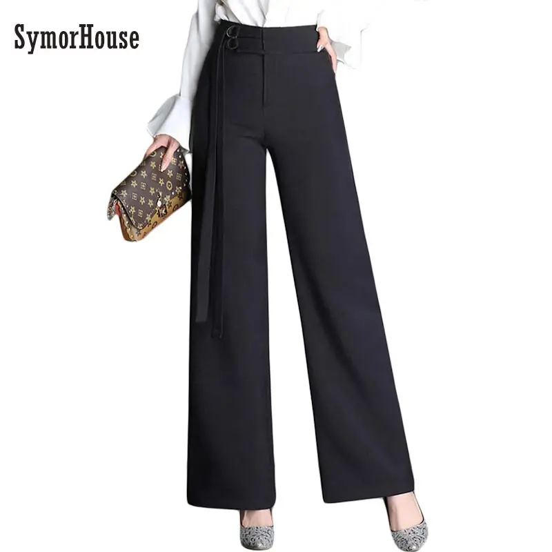 

New Arrival Spring Autumn Women Suits Pants Black High Waist OL Pants Female Loose Long Wide Leg Trousers pantalones mujer