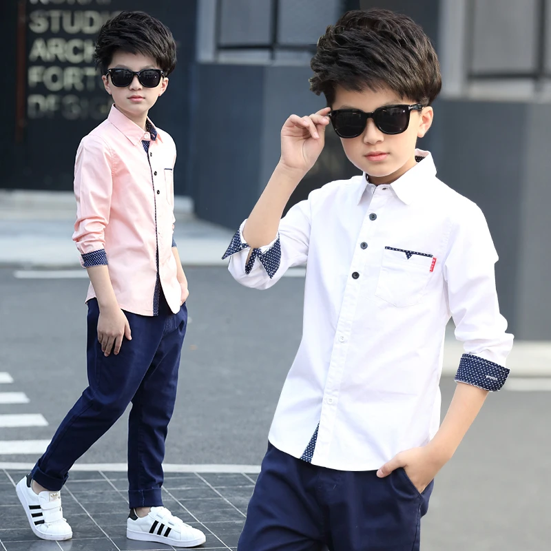 

Kids Clothes Spring Autumn Boys Cotton Blouses Kids Boys Long Sleeve Shirt Children Fashion Shirt 5-15 Years Turn-down Collar
