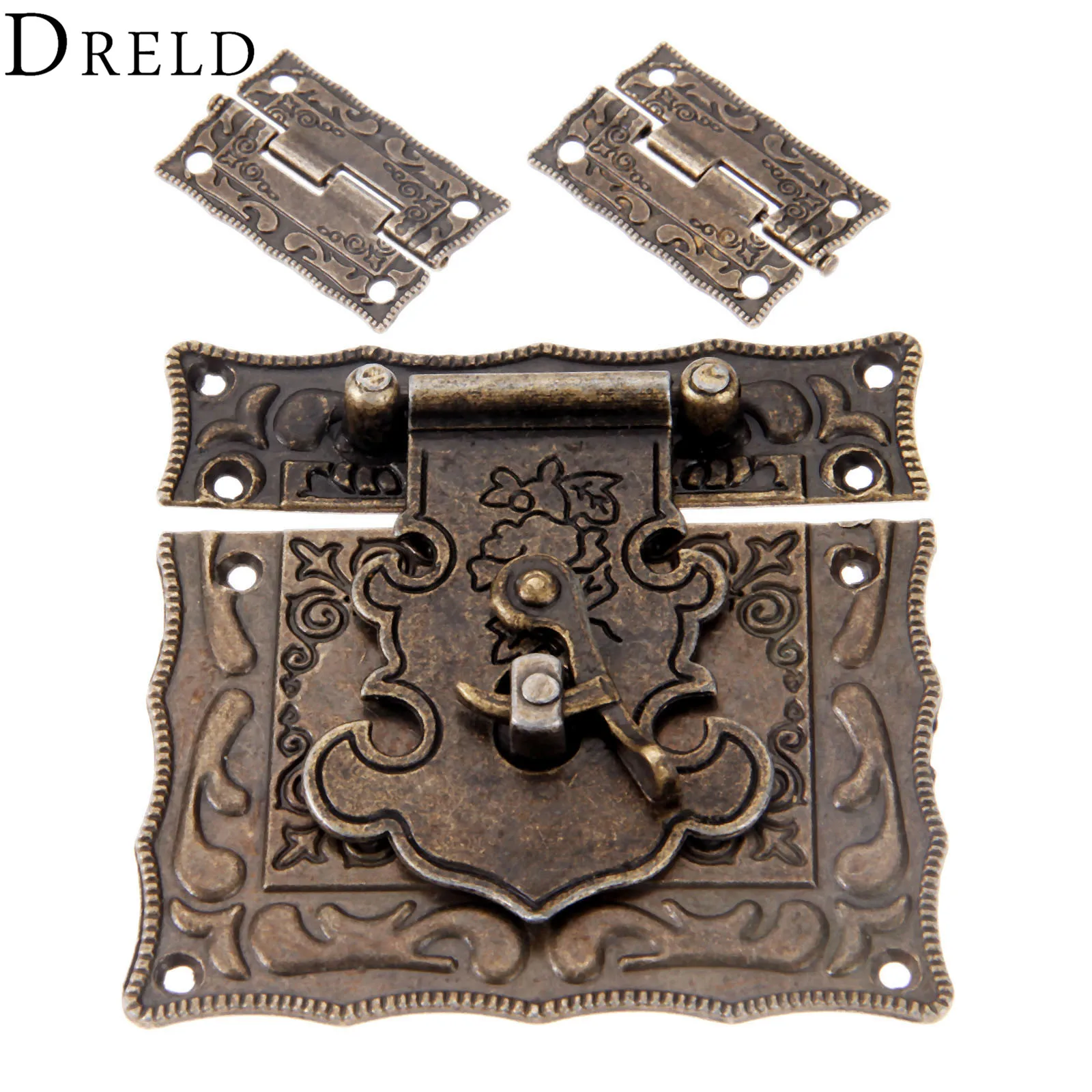 DRELD 2Pcs Antique Bronze Cabinet Hinges Vintage Furniture Hardware Set+1pc Box Hasp Latch Toggle Buckle for Jewelry Wooden Case DRELD 2Pcs Antique Bronze Cabinet Hinges Vintage Furniture Hardware Set+1pc Box Hasp Latch Toggle Buckle for Jewelry Wooden Case