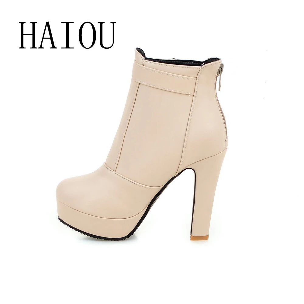 Womens Faux Leather Comfortable Ankle Boots Platform High Heel Booties for Women Fashion Buckle Winter Dress