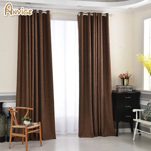 Algodón/lino Color café Blackout cortina tratamiento de ventana para