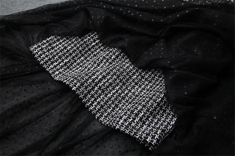 Брендовое дизайнерское платье для подиума, Осень-зима, комплект из 2 предметов, Женский Топ с длинным рукавом+ твидовое шерстяное платье на бретелях, винтажное сексуальное платье из тюля