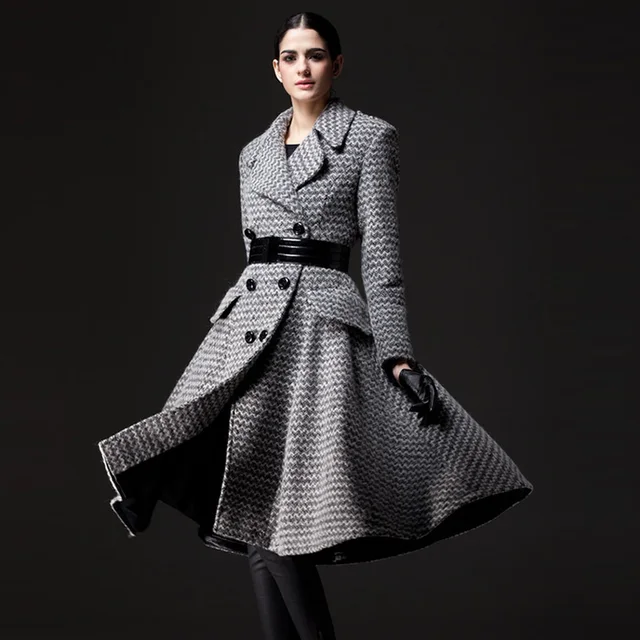 Winter Women's Double Breasted Wool Overcoat , Designer Long Sleeve
