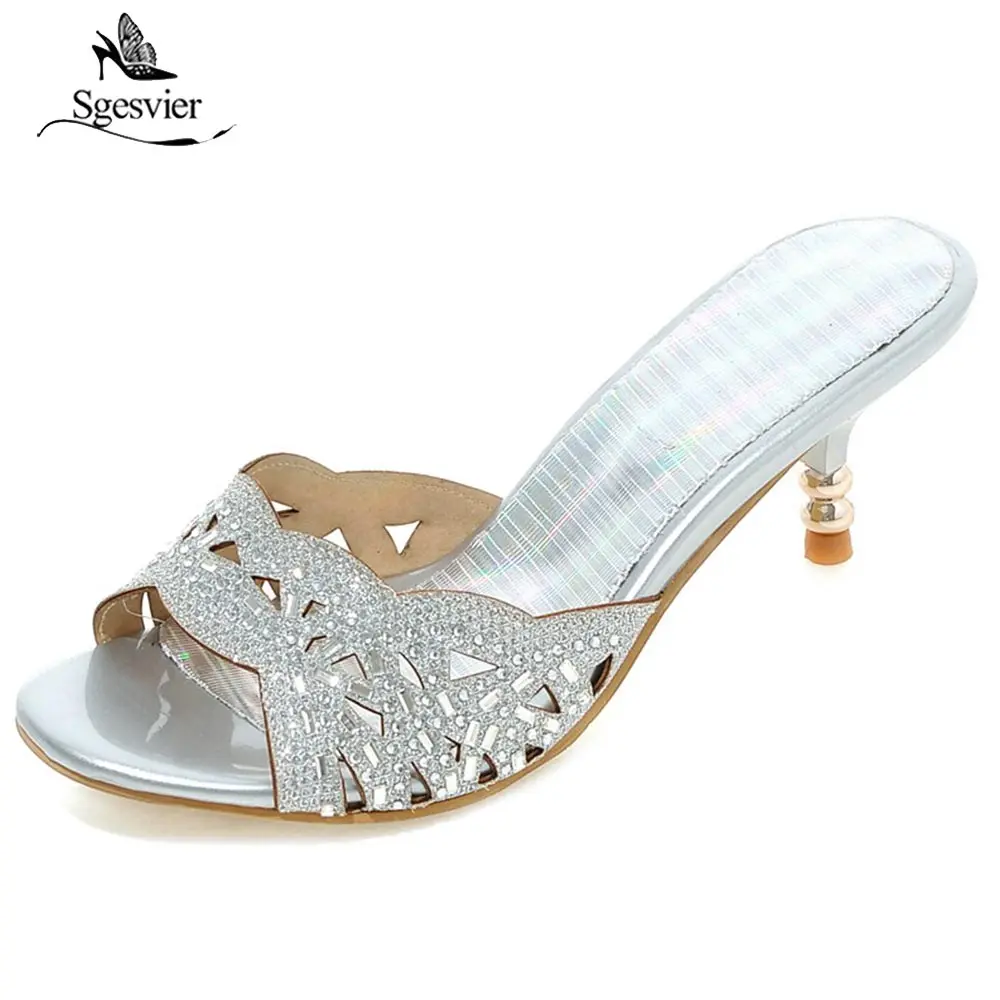 

Sgesvier Plus size 34-45 new fashion gold sexy thin heels women sandals rhinestone high quality summer womam shoes girls OX444