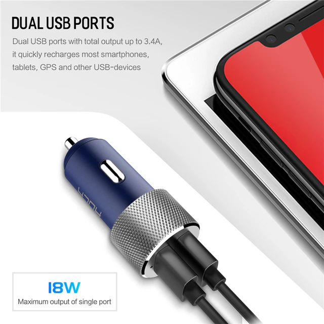 ROCK Car Charger QC 3.0 Quick Charge Dual USB For iphone X 7 8 iPad Universal For Xiaomi Samsung Huawei Fast Charging 5V 3.4A