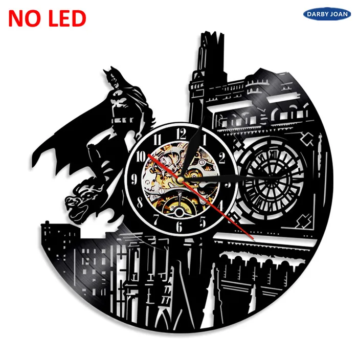 Бэтмен Темный рыцарь 3D Led виниловые часы настенный светильник подсветка Изменение Цвета Винтаж LP ручной работы декор искусство лампа дистанционное управление - Цвет: NO LED