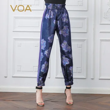 

VOA High Waist Floral Print Silk Hip Hop Pants Streetwear Harajuku Trousers pantaloni donna Bohemian Ladies Purple broek K818