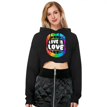 

Sexy Crop Top Long Sleeve Black Hoodie Sweatshirt 3D Digital Printed Hooded Pullover Love Letter Casual Sporting Top Clothing