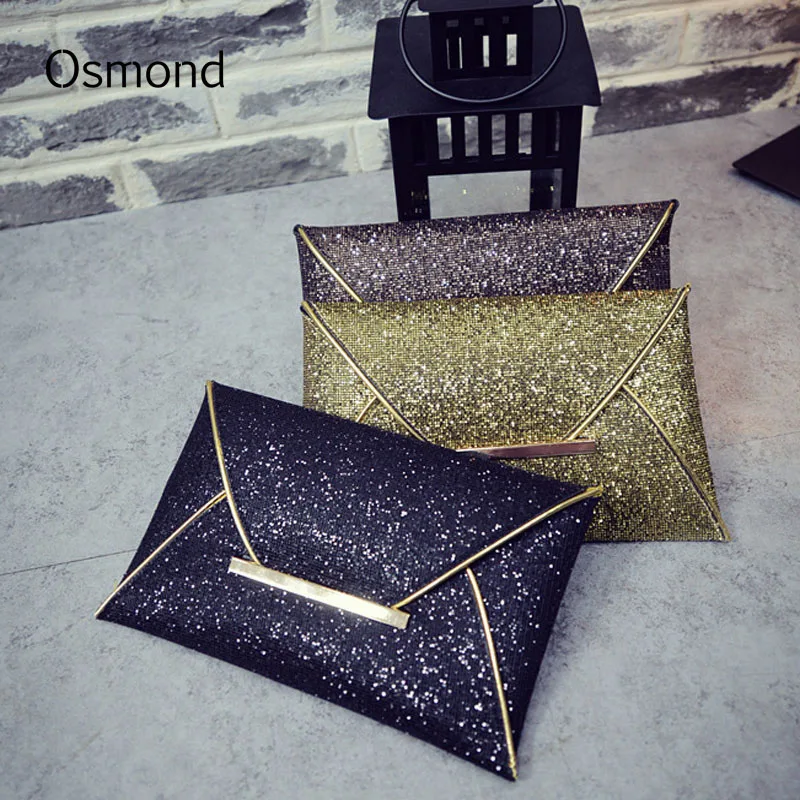 Osmond Women Evening Bag Pouch Sequins Envelope Clutch Black Handbag Party Banquet Glitter Bag Clutches Gold Purses Bolsas Mujer Osmond Women Evening Bag Pouch Sequins Envelope Clutch Black Handbag Party Banquet Glitter Bag Clutches Gold Purses Bolsas Mujer