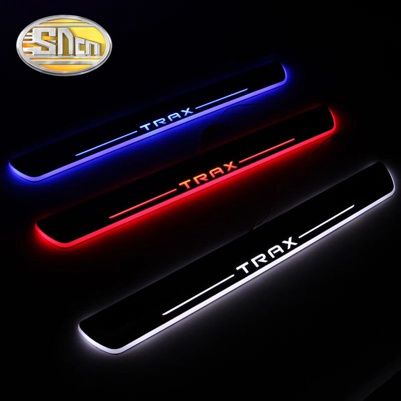 

SNCN 4PCS Car LED Door Sill For Chevrolet Trax 2013 2014 2015 Ultra-thin Acrylic Dynamic LED Welcome Light Scuff Plate Pedal