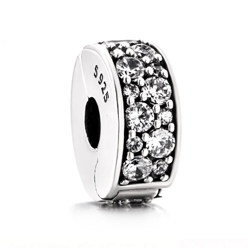 

Authentic 925 Sterling Silver Bead Charm Shining Elegance Clip Lock Stopper Bead Fit Pandora Bracelet Bangle Diy Jewelry