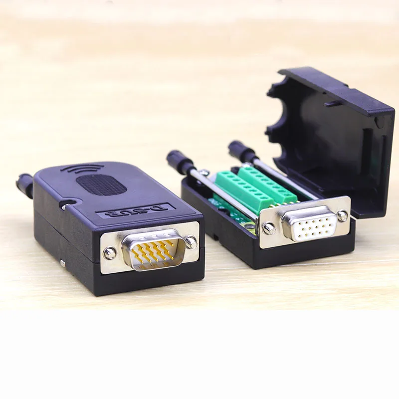 

DB9 DB15 Male Adapter Connector VGA Serial COM Transfer-Free Solder Terminals Male Connector With Back Side Screw Plastic Cover