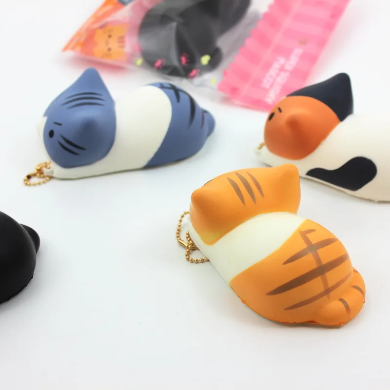 New arrival Hot sale 10cm original pack kawaii squishy slow rising naughty cat KT toys bags phone charm strap keychain squishies