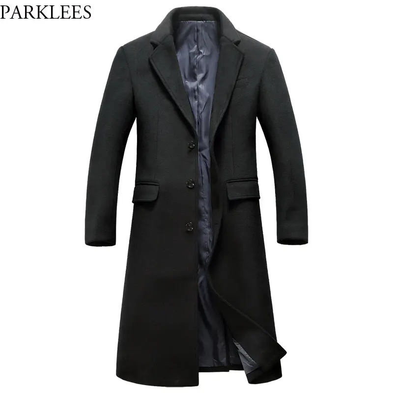 

Extra Long Wool Trench Coat Men 2018 Winter Men's Long Pea Coat Brand Slim Fit Single Breasted Male Thick Windbreaker Overcoat