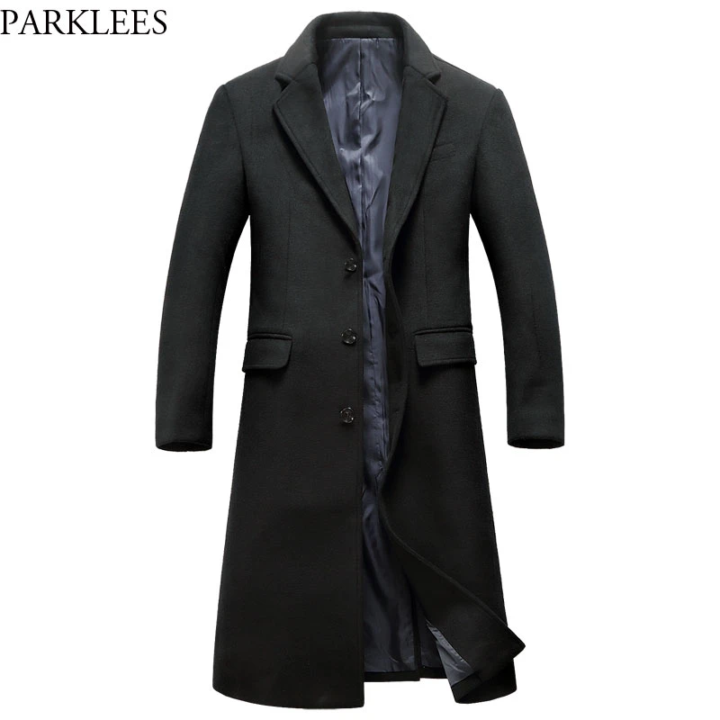 2018 Winter Mens Slim Stylish Trench Coat Thick Double Breasted Long Jacket US
