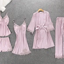 Серый женский костюм из 4 предметов: топ на бретелях и штаны, женские пижамы, комплекты одежды для сна, Весенняя Домашняя одежда, ночное белье, сексуальное кимоно, халат, банный Халат