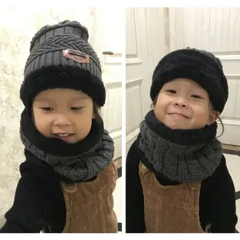 

2Pcs Kids Knitted Hat Baby Warm Winter Girls Boys Scarf Caps