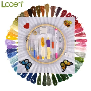 

100Pcs Looen Magic Embroidery Punch Needles Pen Set 50pcs Threads Sewing Knitting Kit Embroidery Patterns with Case Sewing Tools