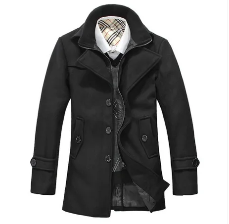 2014 new men wool coat single breasted long woolen winter