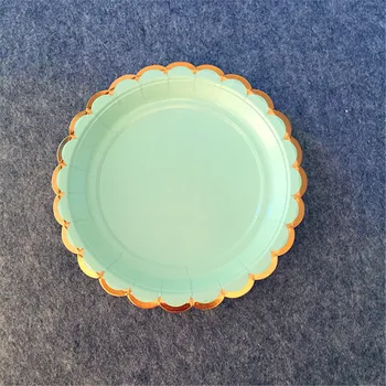 

16pcs Mint with Foil Gold Paper Plates 7inch Treat Guests Excellent Quality Dessert Plate Birthday Wedding Party Tableware Decor
