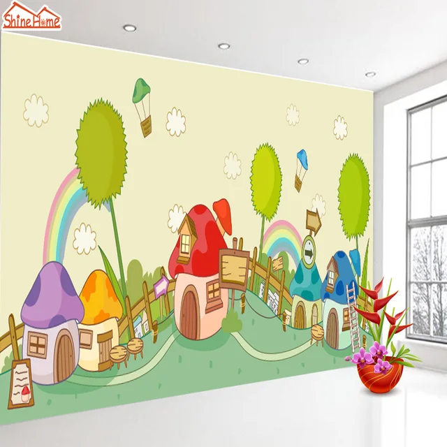 ShineHome Cartoon Cute House Castle 3d Wallpaper for Walls 3 d