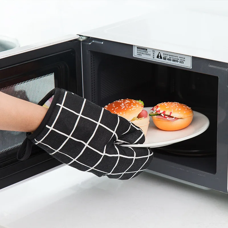 

Cotton linen heatproof oven mitts Kitchen cooking thickening microwave barbecue glove Bakeware baking potholders