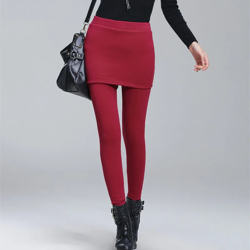 Hinzufügen Fleece Dame Hosen Warm Plus Größe S-4XL Rock + Lange Hosen Frauen Schwarz Winter Leggings
